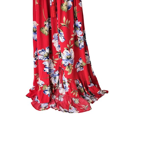 Band Of Gypsies Red Floral Peasant Maxi Dress - Picture 4 of 5